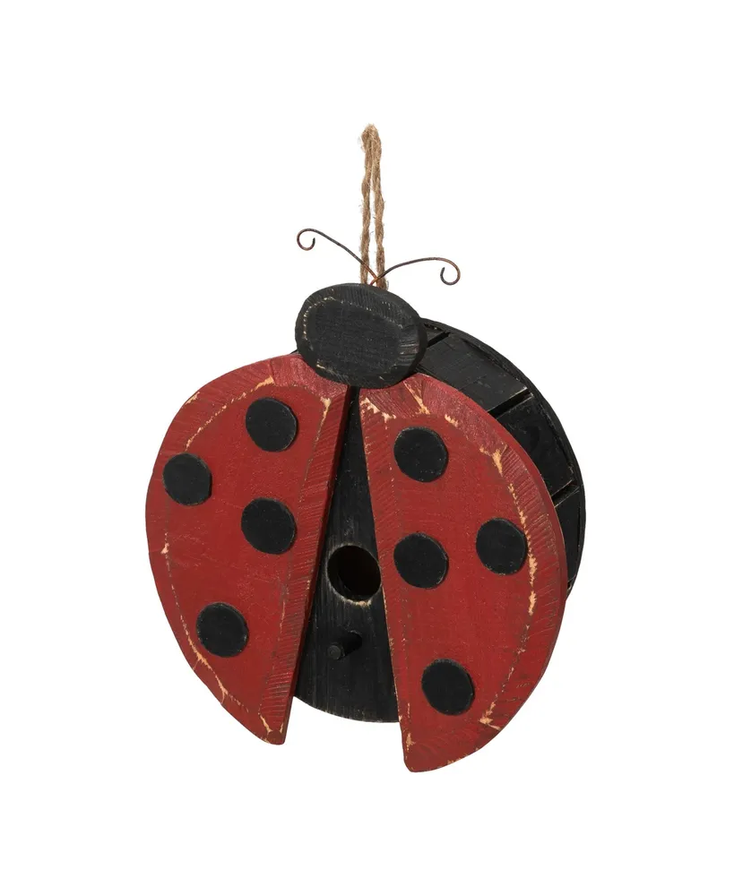 Glitzhome 11.5" H Distressed Solid Wood Ladybug Birdhouse