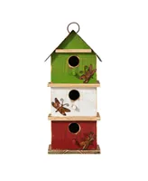 Glitzhome 13.75" H Three-Tiered Distressed Solid Wood Birdhouse