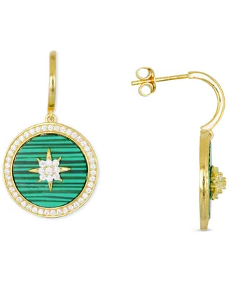 Lab-Created Malachite & Cubic Zirconia Dangle Disc Drop Earrings