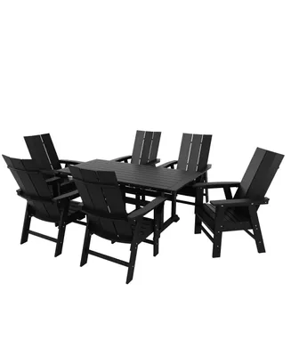 7 Piece Outdoor Patio Dining Table and Modern Adirondack Armchair Set