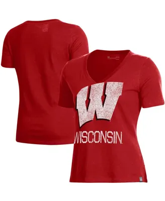 Women's Under Armour Red Wisconsin Badgers Logo Performance V-Neck T-shirt