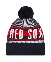 Men's New Era Navy Boston Red Sox Striped Cuffed Knit Hat with Pom
