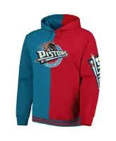 Men's Mitchell & Ness Teal, Red Detroit Pistons Big and Tall Hardwood Classics Split Pullover Hoodie