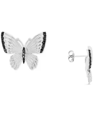 Jet Pave Butterfly Stud Earrings in Sterling Silver or 14k Gold Over Sterling Silver