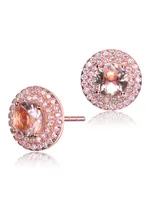 Genevive Cubic Zirconia Morganite large round Haloed Stud Earrings