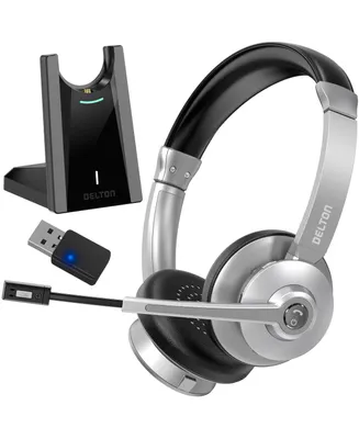 Delton 35X Noise Cancelling 2-Earpiece Computer Headset w/ Auto Pairing Usb Dongle and Charging Dock