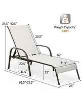 Costway 2PCS Patio Lounge Chair Chaise Adjustable Reclining Armrest