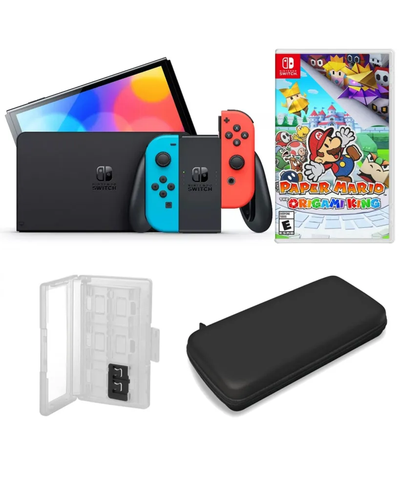 Nintendo Switch Oled in Neon with Paper Mario & Accessories