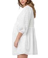 Ripe Maternity Valentina Embroidered Long Sleeve White Dress