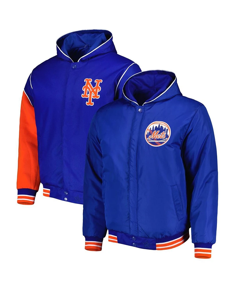 Men's Jh Design Royal New York Mets Reversible Fleece Full-Snap Hoodie Jacket