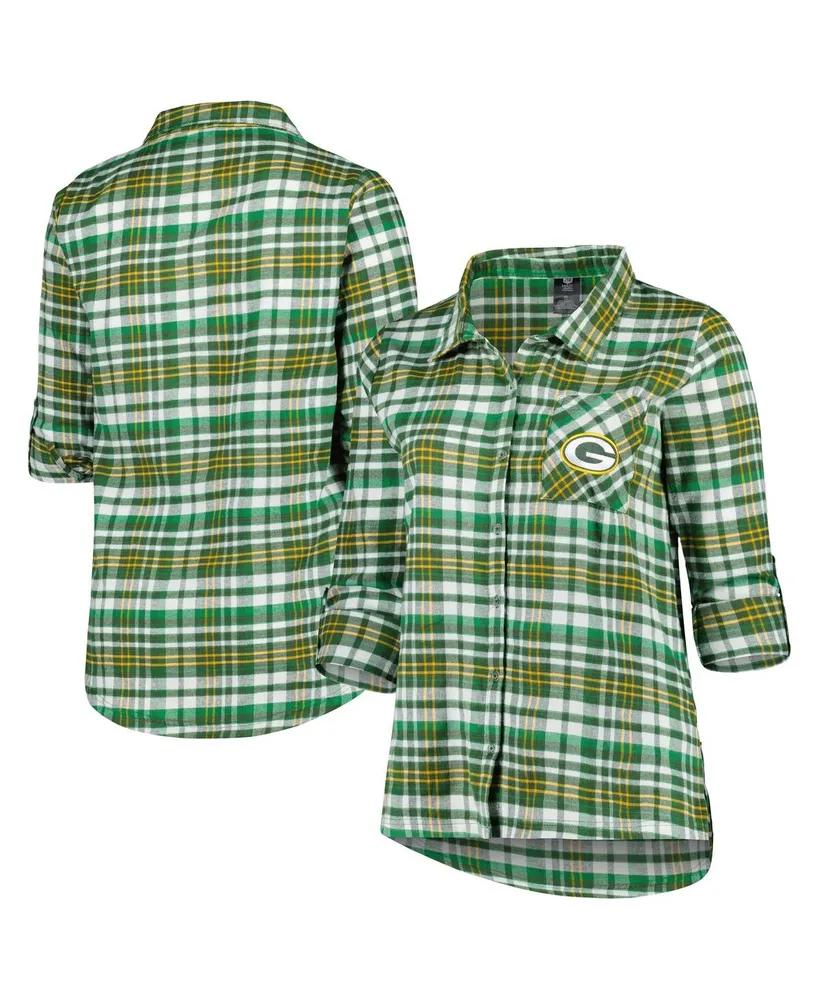 Women's Green Bay Packers Concepts Sport Green/Gold Accolade Flannel Long  Sleeve Button-Up Nightshirt