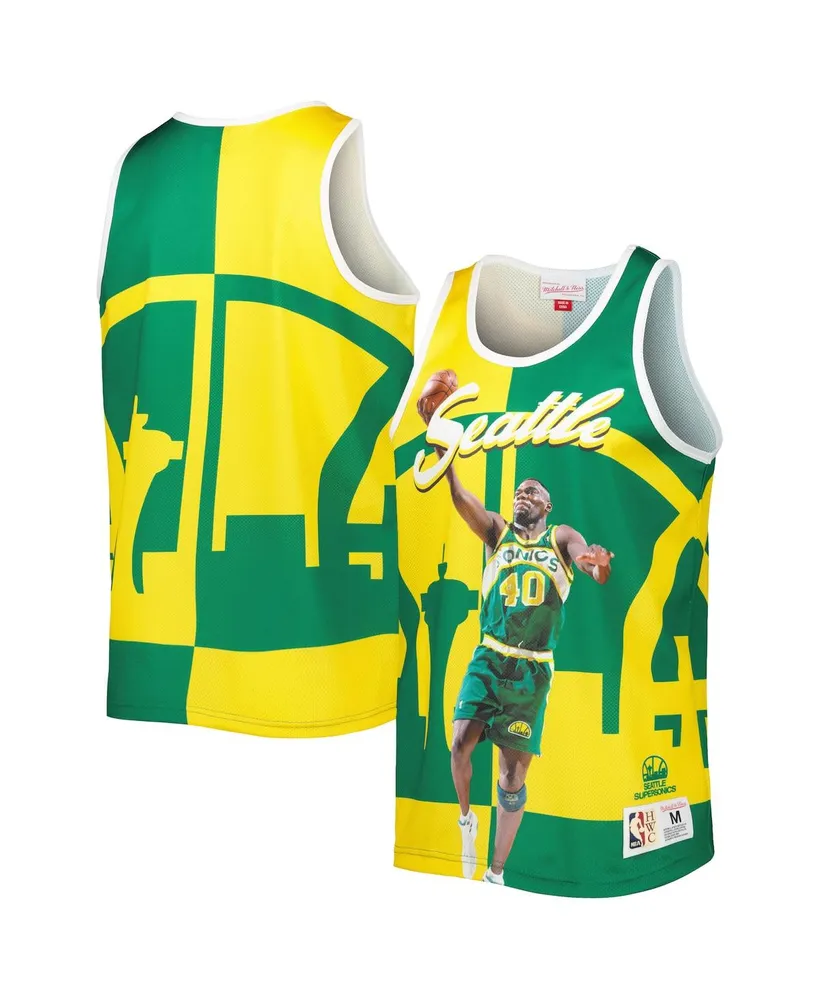 Men's Mitchell & Ness Shawn Kemp Green, Gold Seattle SuperSonics Sublimated Player Tank Top