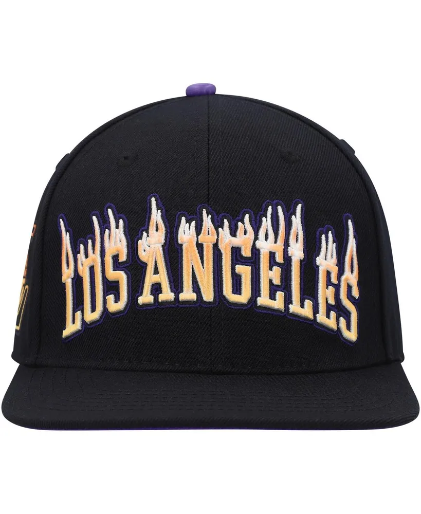 Men's Pro Standard Los Angeles Lakers Black Flames Snapback Hat