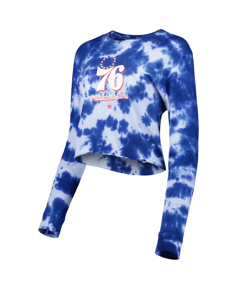 Women's New Era Royal Philadelphia 76Ers Tie Dye Cropped Long Sleeve T-shirt