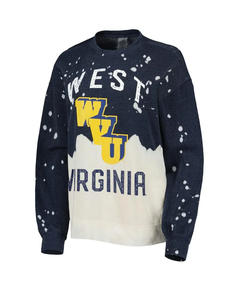 Women's Gameday Couture Navy West Virginia Mountaineers Twice As Nice Faded Dip-Dye Pullover Sweatshirt
