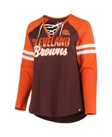 Women's Fanatics Brown, Orange Cleveland Browns Plus True to Form Lace-Up V-Neck Raglan Long Sleeve T-shirt