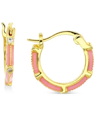 Cubic Zirconia & Enamel Small Hoop Earrings, 0.55"