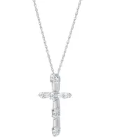 Arabella Sterling Silver White Cubic Zirconia Cross Pendant Necklace (1-1/2 ct. t.w.)