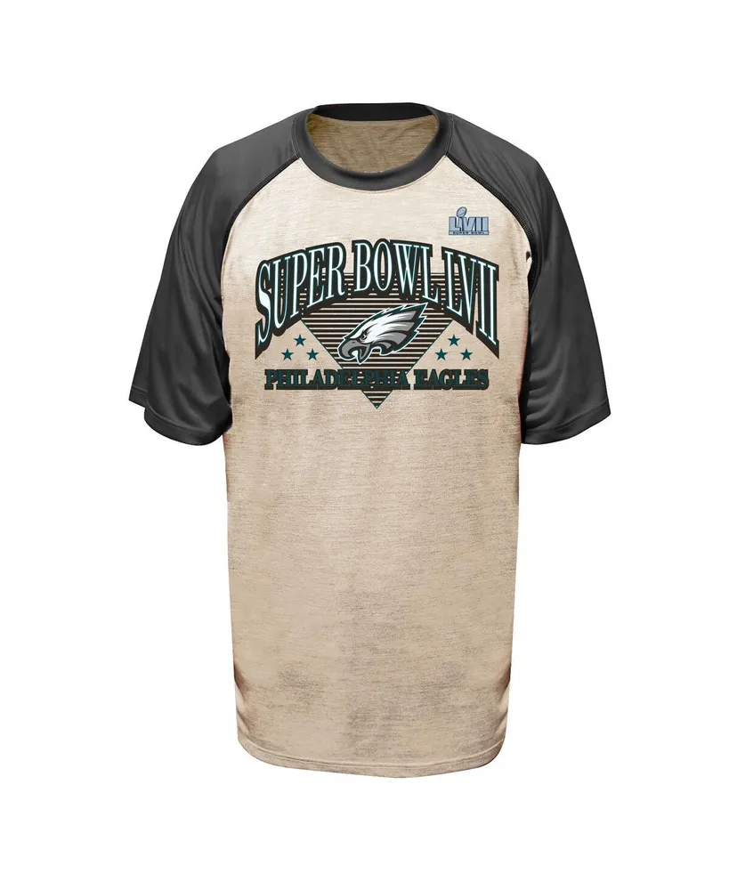 Men's Fanatics Oatmeal, Heather Charcoal Philadelphia Eagles Super Bowl Lvii Triangle Strategy Raglan Big and Tall T-shirt