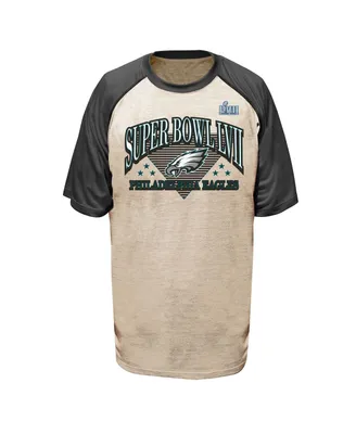 Men's Fanatics Oatmeal, Heather Charcoal Philadelphia Eagles Super Bowl Lvii Triangle Strategy Raglan Big and Tall T-shirt