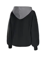 Women's Wear by Erin Andrews Black Brooklyn Nets Pieced Quarter-Zip Hoodie Jacket