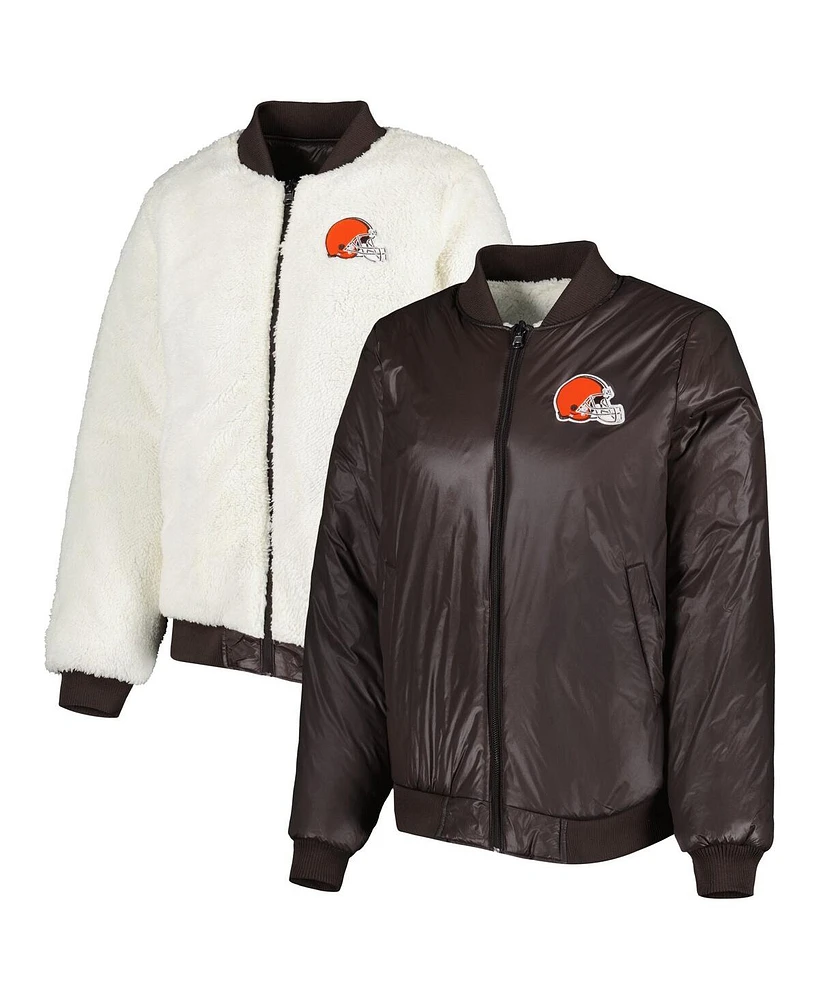 Women's G-iii 4Her by Carl Banks Oatmeal, Brown Cleveland Browns Switchback Reversible Full-Zip Jacket
