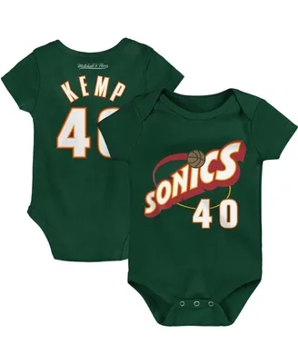 Infant Boys and Girls Mitchell & Ness Shawn Kemp Green Seattle SuperSonics Hardwood Classics Name and Number Bodysuit