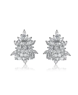 Genevive Sterling Silver Cubic Zirconia White Gold Plated Marquise Cluster Earrings