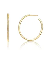 Genevive Sterling Silver 14K Gold Plated Cubic Zirconia Open Hoop Earrings