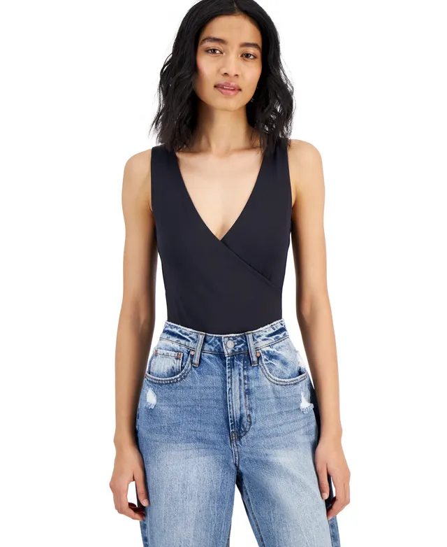 And Now This Women's Double-Layered Surplice Sleeveless Bodysuit
