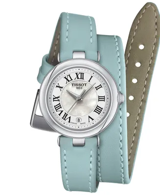 Tissot Women's Swiss Bellissima Light Blue Leather Double Wrap Strap Watch 26mm