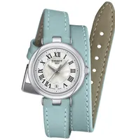 Tissot Women's Swiss Bellissima Light Blue Leather Double Wrap Strap Watch 26mm