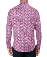 Society of Threads Men's Regular-Fit Non-Iron Performance Stretch Rose-Print Button-Down Shirt