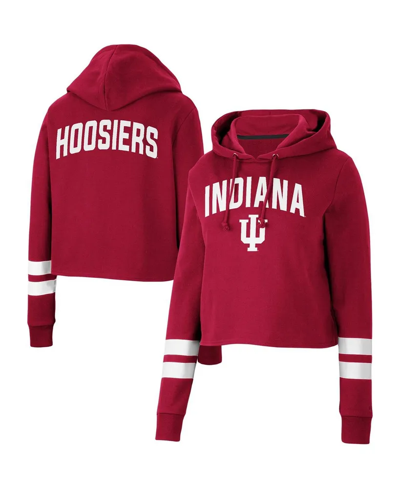 Women's Colosseum Crimson Indiana Hoosiers Throwback Stripe Cropped Pullover Hoodie