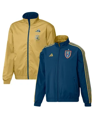 Men's adidas Navy and Gold Real Salt Lake 2023 On-Field Anthem Full-Zip Reversible Team Jacket