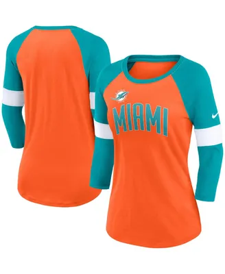 Women's Nike Miami Dolphins Orange and Aqua Football Pride Raglan 3/4-Sleeve T-shirt