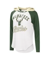 Women's G-iii 4Her by Carl Banks White Milwaukee Bucks Mvp Raglan Hoodie Long Sleeve T-shirt