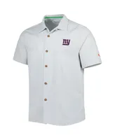 Men's Tommy Bahama Gray New York Giants Coconut Point Frondly Fan Camp IslandZone Button-Up Shirt