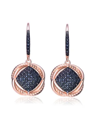 Genevive 18K Rose Gold and Black Plated Sterling Silver Cubic Zirconia Dangling Earrings