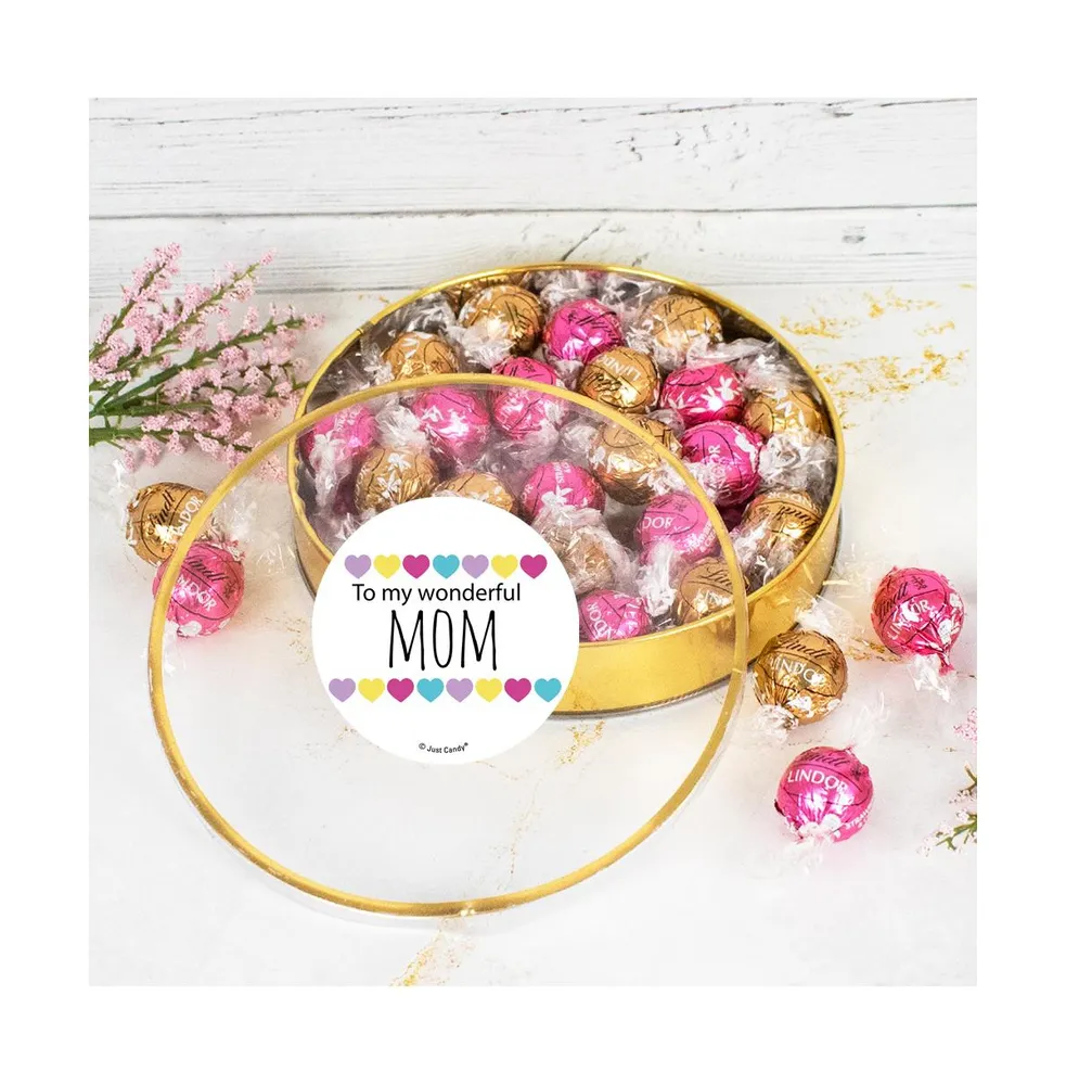 Mother's Day Candy Gift Tin with Chocolate Lindor Truffles by Lindt Large Plastic Tin with Sticker By Just Candy - Assorted pre