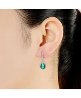 Genevive Cubic Zirconia Sterling Silver Colored Stoned Teardrop Earrings