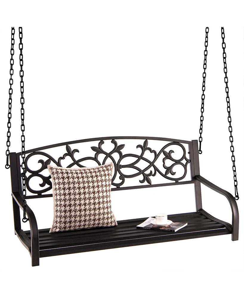 2-Person Metal Outdoor Porch Swing Hanging Patio Bench 485 Lbs Capacity
