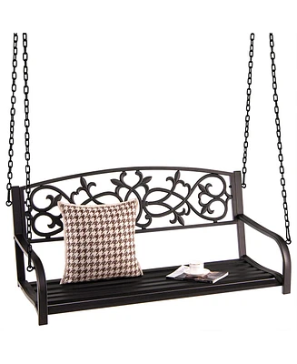 2-Person Metal Outdoor Porch Swing Hanging Patio Bench 485 Lbs Capacity
