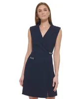 Dkny Women's Notched Collar Hardware Trim Sleeveless Sheath Dress