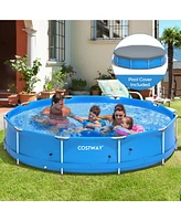 Costway Round Above Ground Swimming Pool Patio Frame W/ Cover Iron