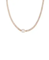 Ettika Single Freshwater Pearl with Cubic Zirconia 18K Gold Plated Necklace