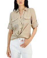 I.n.c. International Concepts Women's Linen Twist-Hem Blouse, Created for Macy's