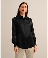 The Armeria Lace Silk Blouse for Women