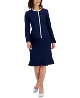 Le Suit Women's Framed Collarless Jacket & Flounce-Hem Skirt, Regular Petite