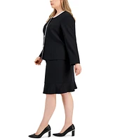 Le Suit Plus Framed Collarless Jacket & Flounce-Hem Skirt